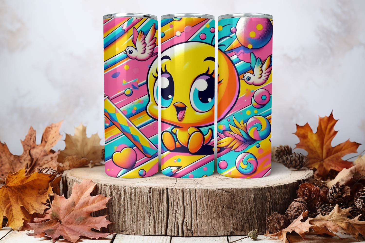 20oz Skinny Sublimation Tumbler Wrap Print - Tweety Lollies