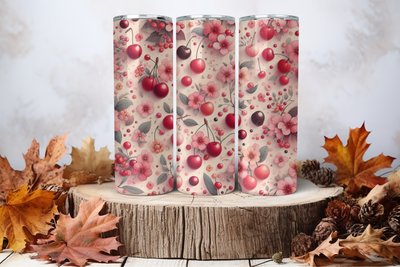 20oz Skinny Sublimation Tumbler Wrap Print - Cherries &amp; Flowers