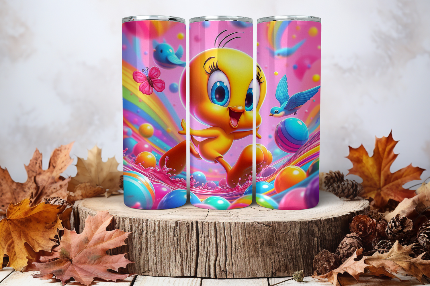 20oz Skinny Sublimation Tumbler Wrap Print - Tweety Running