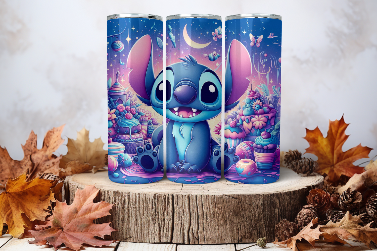 20oz Skinny Sublimation Tumbler Wrap Print - Stitch With Cupcakes