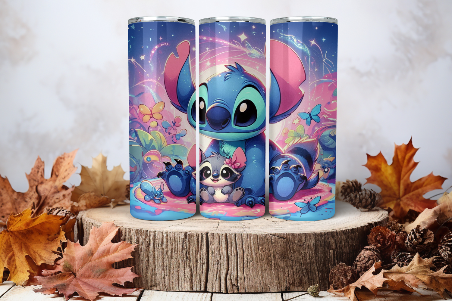 20oz Skinny Sublimation Tumbler Wrap Print - Stitch With Racoon