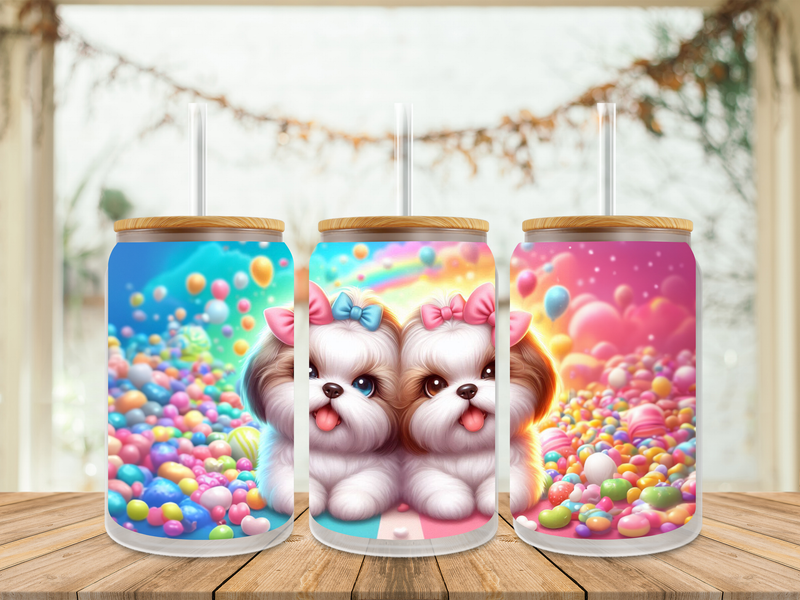 16oz Sublimation Tumbler Wrap Print - Cute Dogs