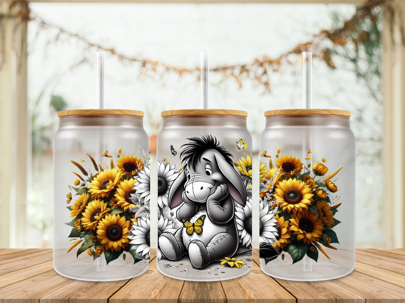 16oz Sublimation Tumbler Wrap Print - Eeyore Black &amp; White 2nd