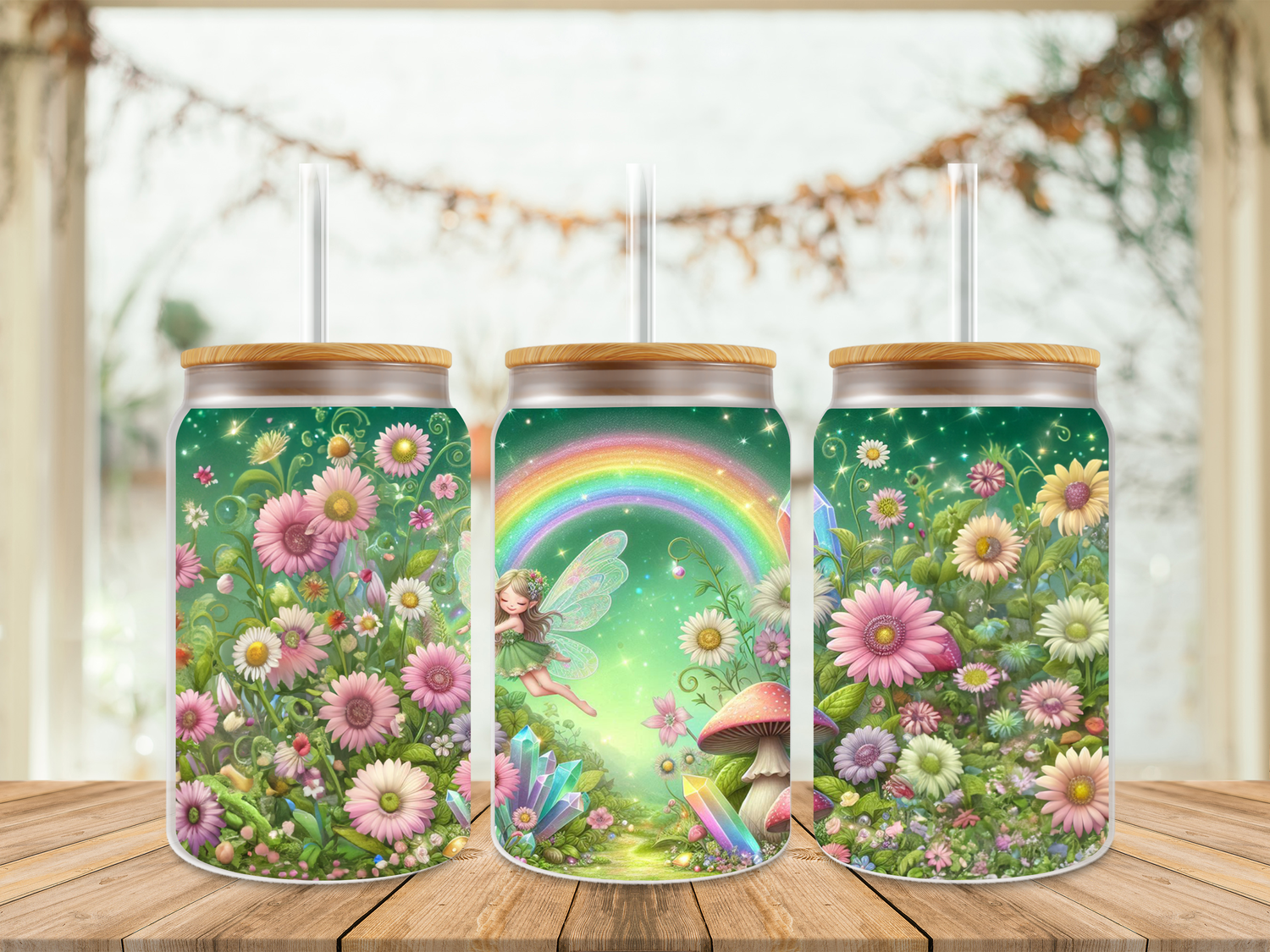 16oz Sublimation Tumbler Wrap Print - Fairy Crystals Green