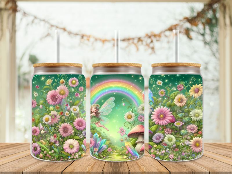 16oz Sublimation Tumbler Wrap Print - Fairy Crystals Green