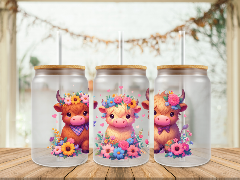 16oz Sublimation Tumbler Wrap Print - Three Highland Cows