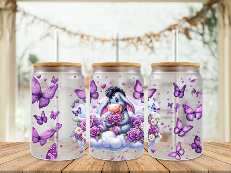 16oz Sublimation Tumbler Wrap Print - Eeyore With Butterflies