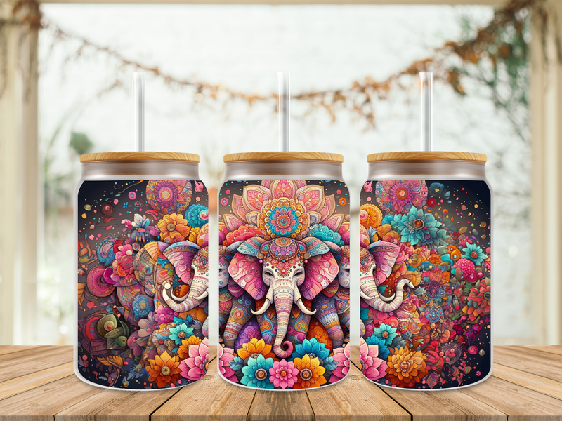 16oz Sublimation Tumbler Wrap Print - Mandala Elephant