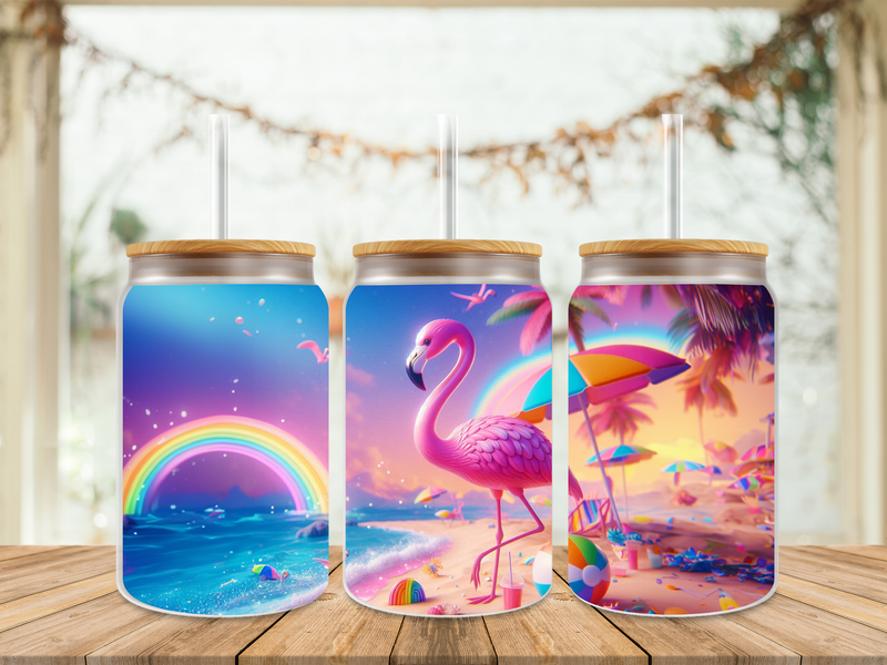 16oz Sublimation Tumbler Wrap Print - Flamingo