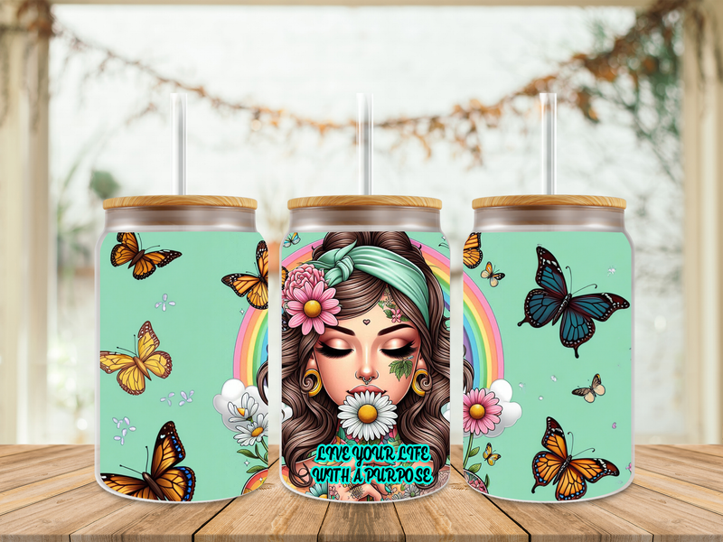 16oz Sublimation Tumbler Wrap Print - Tattooed Girl Live Your Life With A Purpose
