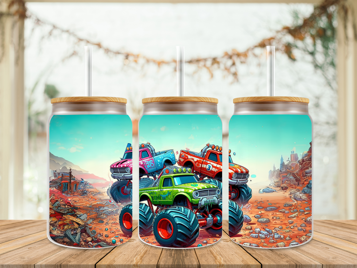 16oz Sublimation Tumbler Wrap Print - Monster Trucks