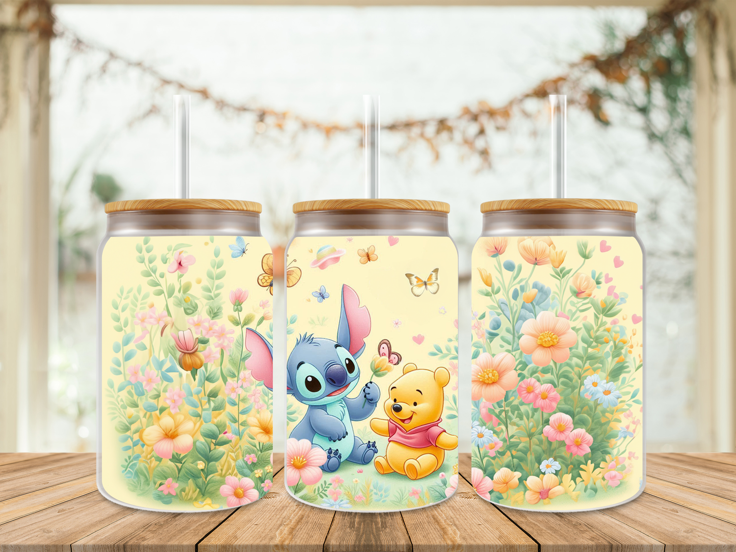 16oz Sublimation Tumbler Wrap Print - Pooh &amp; Stitch Yellow
