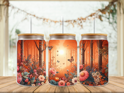 16oz Sublimation Tumbler Wrap Print - Forest Orange