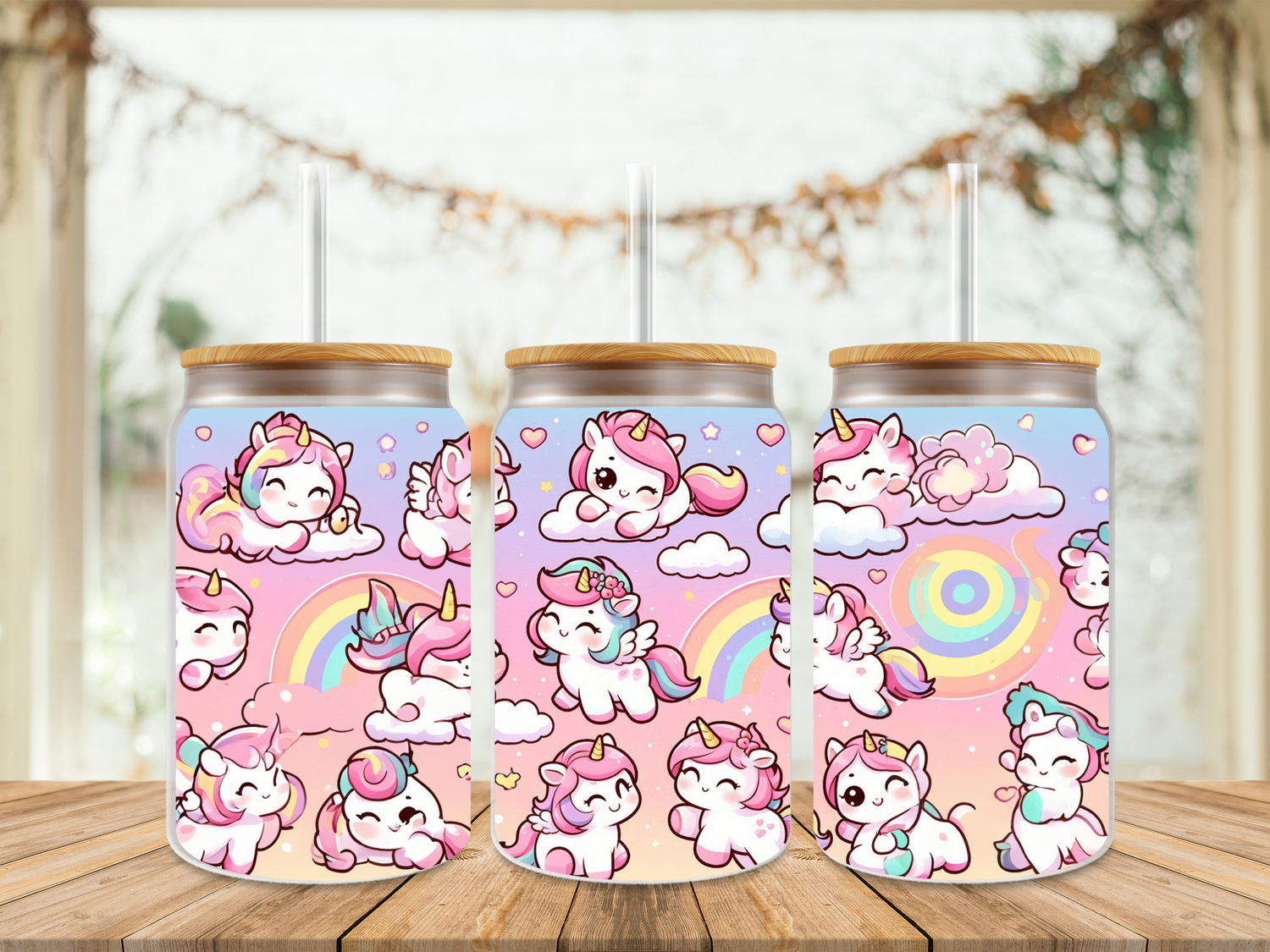 16oz Sublimation Tumbler Wrap Print - Unicorn Pink