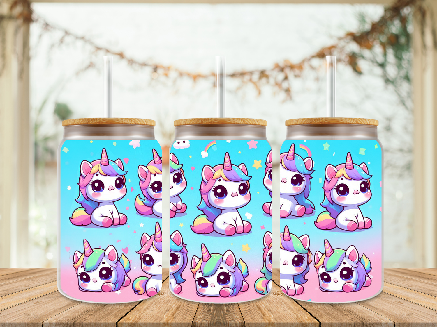 16oz Sublimation Tumbler Wrap Print - Unicorn Blue