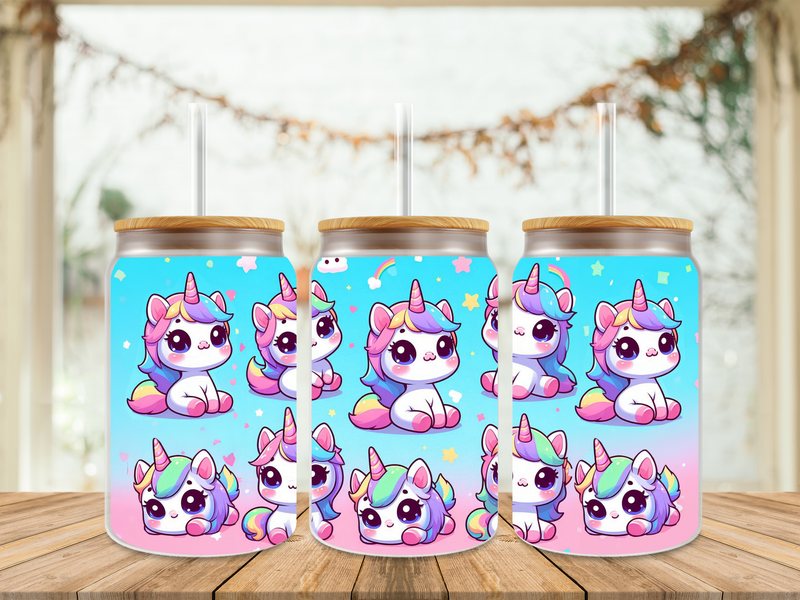 16oz Sublimation Tumbler Wrap Print - Unicorn Blue