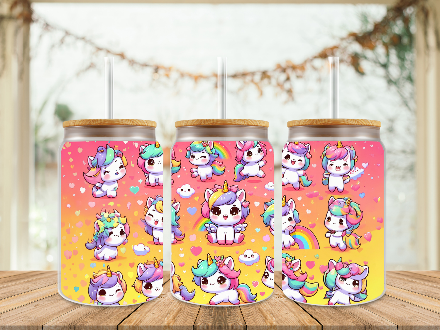 16oz Sublimation Tumbler Wrap Print - Unicorn Yellow