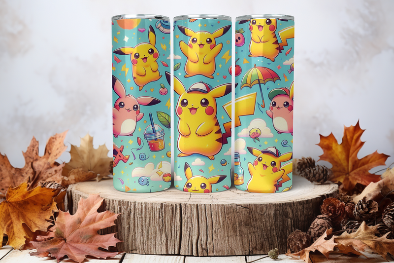 20oz Skinny Sublimation Tumbler Wrap Print - Picachu Light Blue