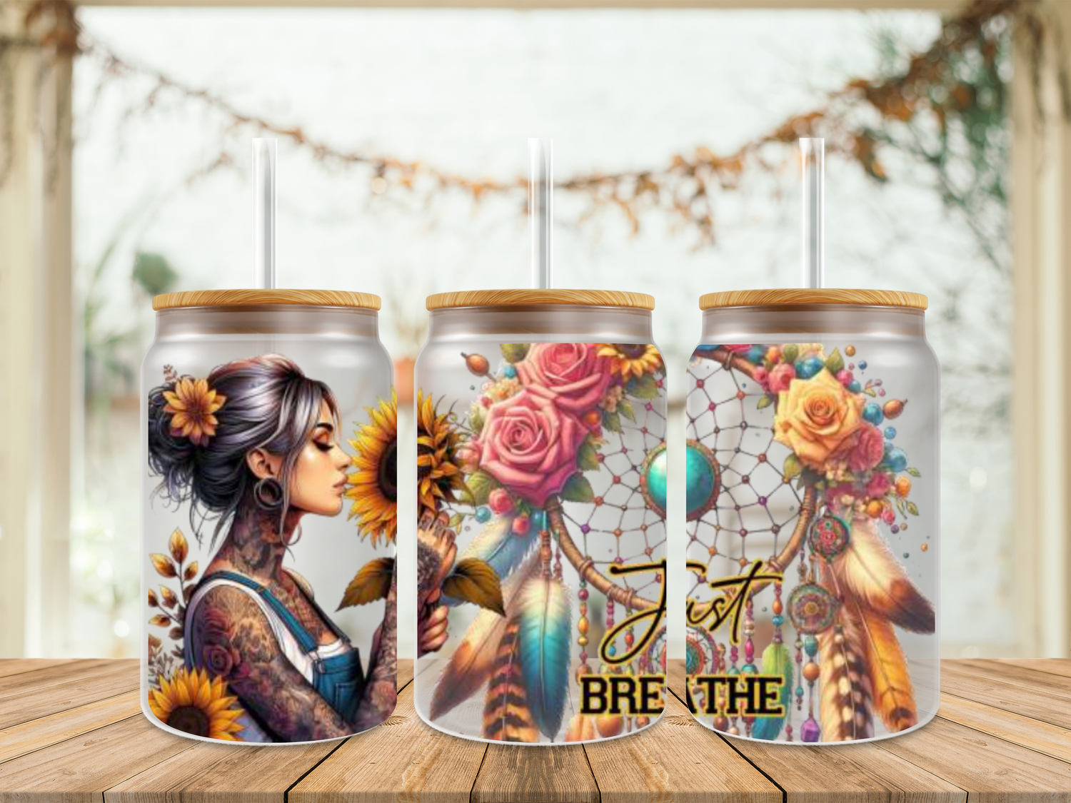 Double Sided Tattooed Girl Dreamcatcher Just Breathe