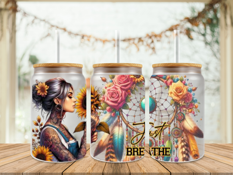 Double Sided Tattooed Girl Dreamcatcher Just Breathe