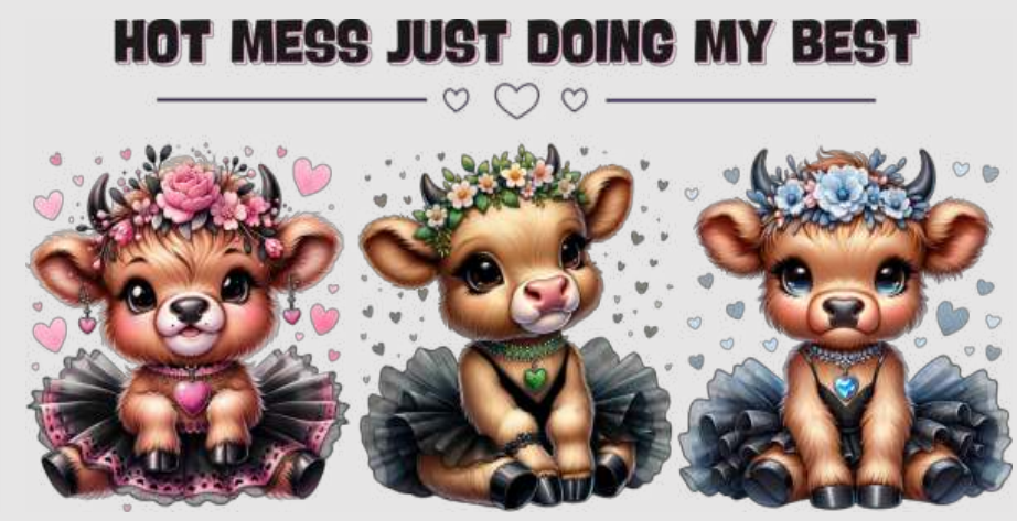 Double Sided Highland Cow Hot Mess