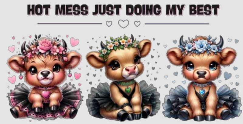 Double Sided Highland Cow Hot Mess