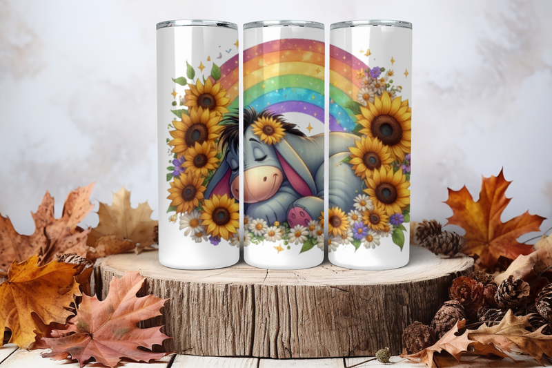 20oz Skinny Sublimation Tumbler Wrap Print - Eeyore Rainbow Sunflowers