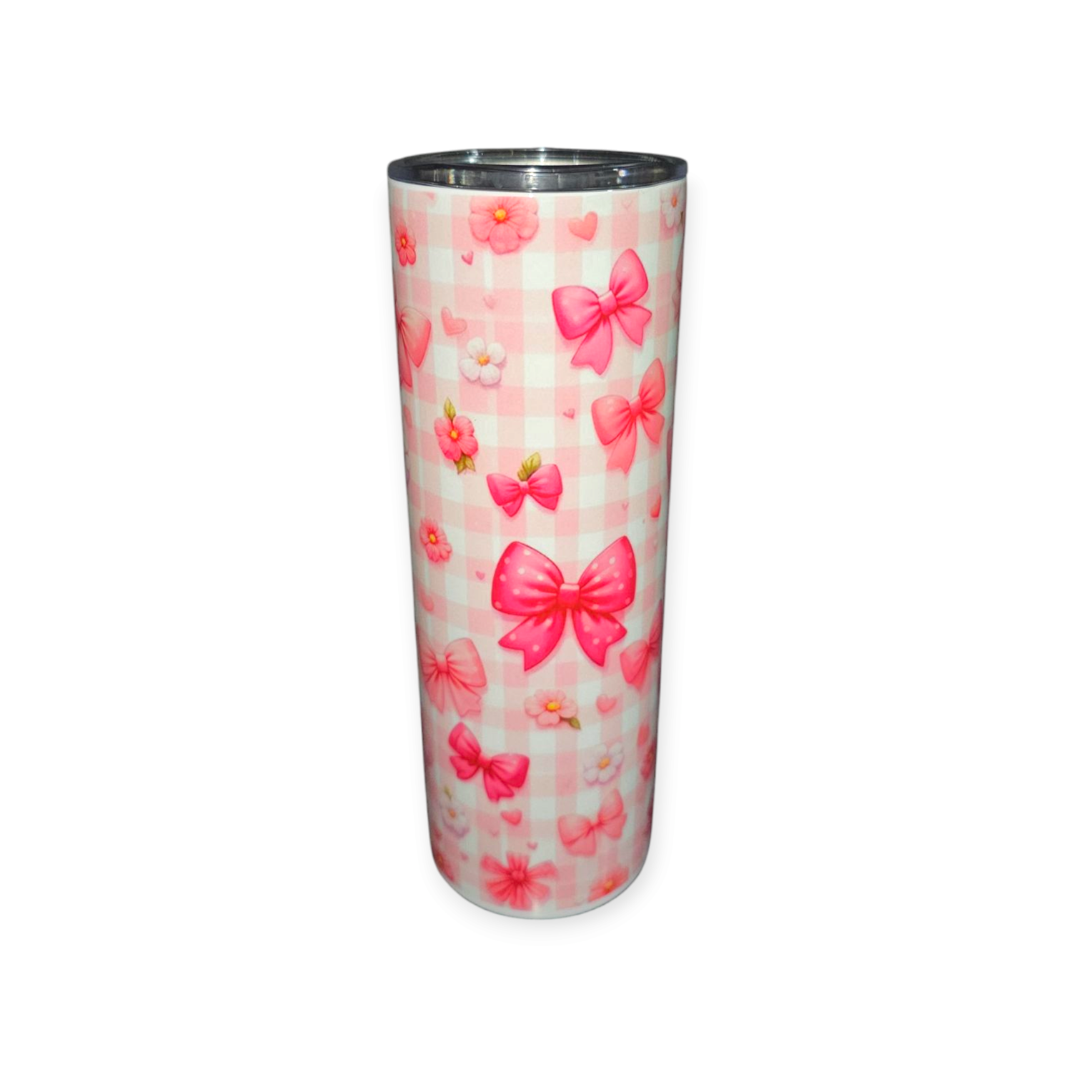 Checkered Pink Bows 20oz  Stainless Sublimation Tumbler
