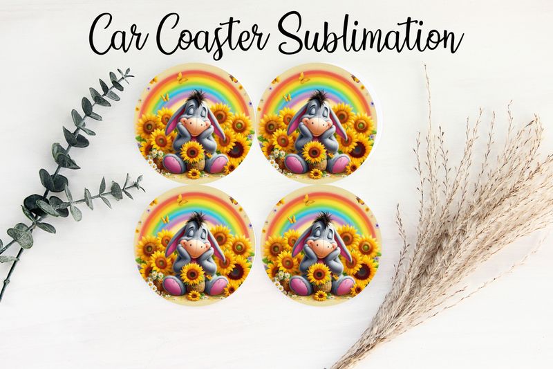 Car Coaster Sublimation Print - Eeyore Sunflowers