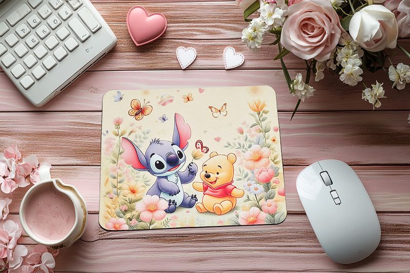 Stitch &amp; Pooh Yellow Mouse Pad
