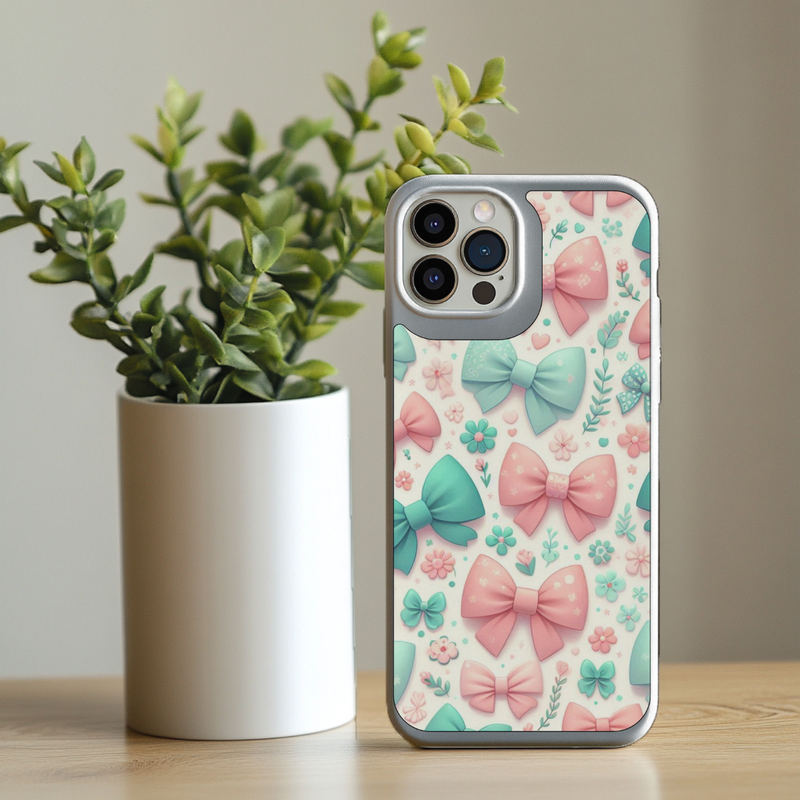 Iphone Sublimation Print - Pink Bows &amp; Mint Green Bows