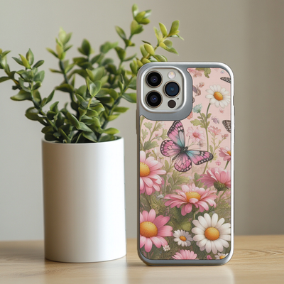 Iphone Sublimation Print - Pink Butterfly &amp; Daisies