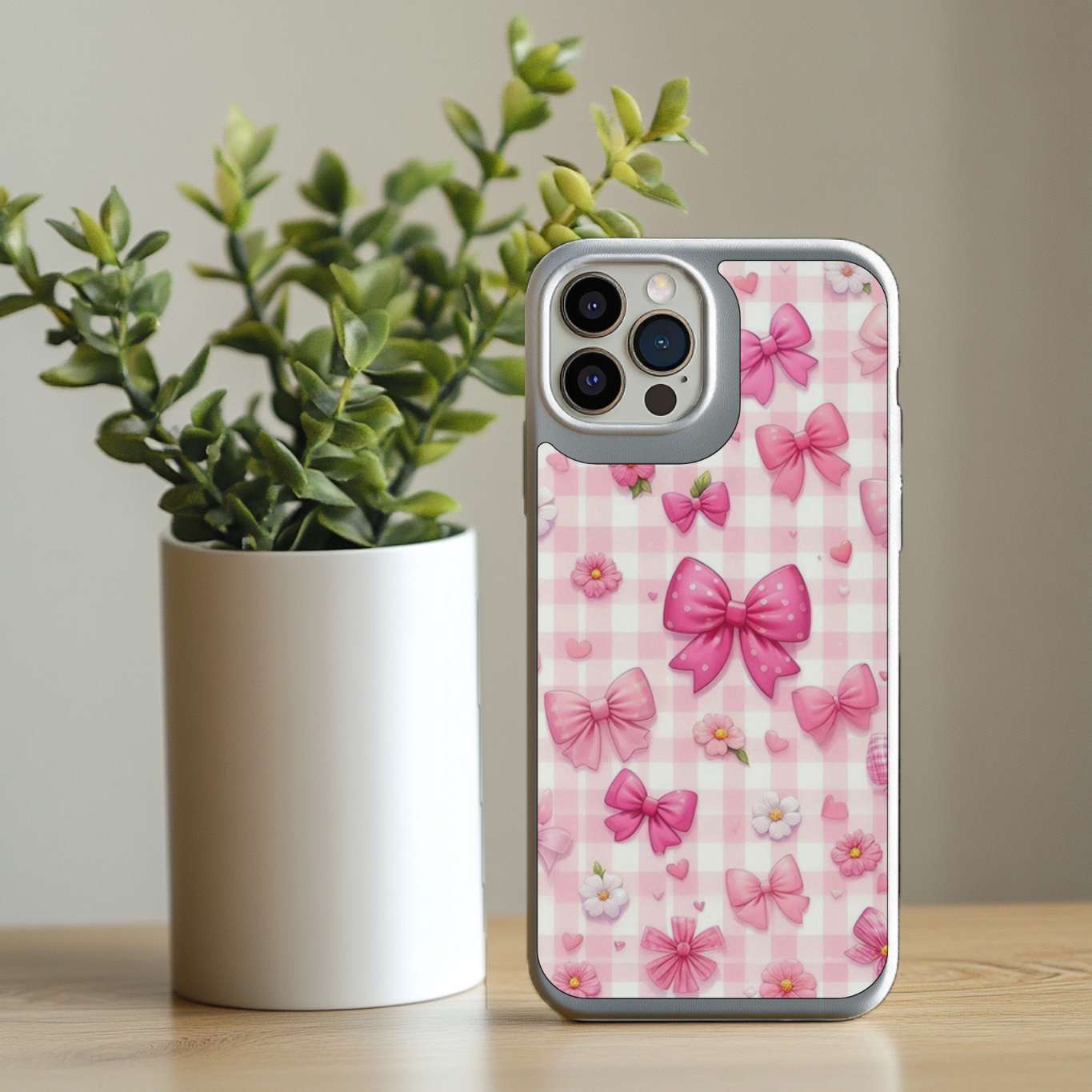 Iphone Sublimation Print - Checkered Pink Bows