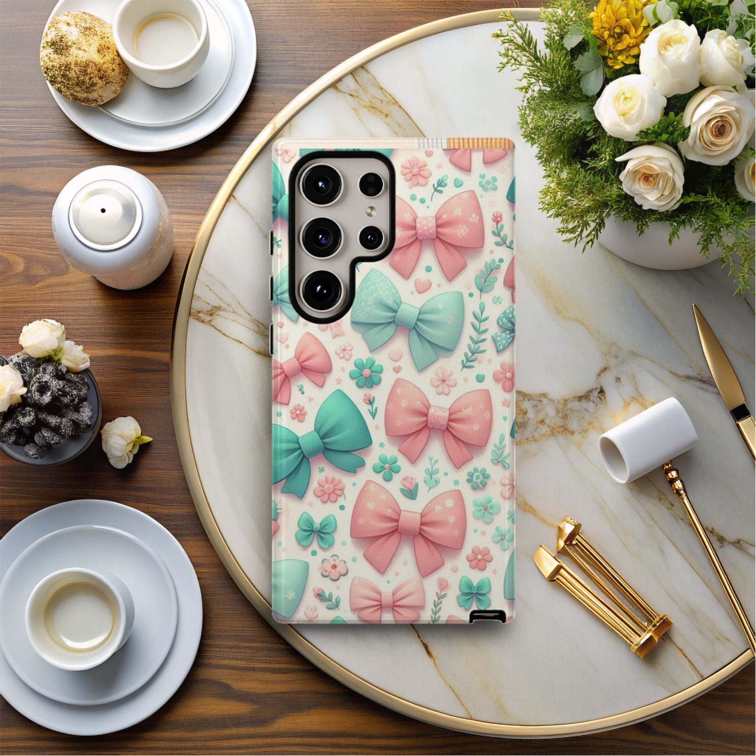 Samsung Sublimation Print - Pink &amp; Mint Green Ribbons