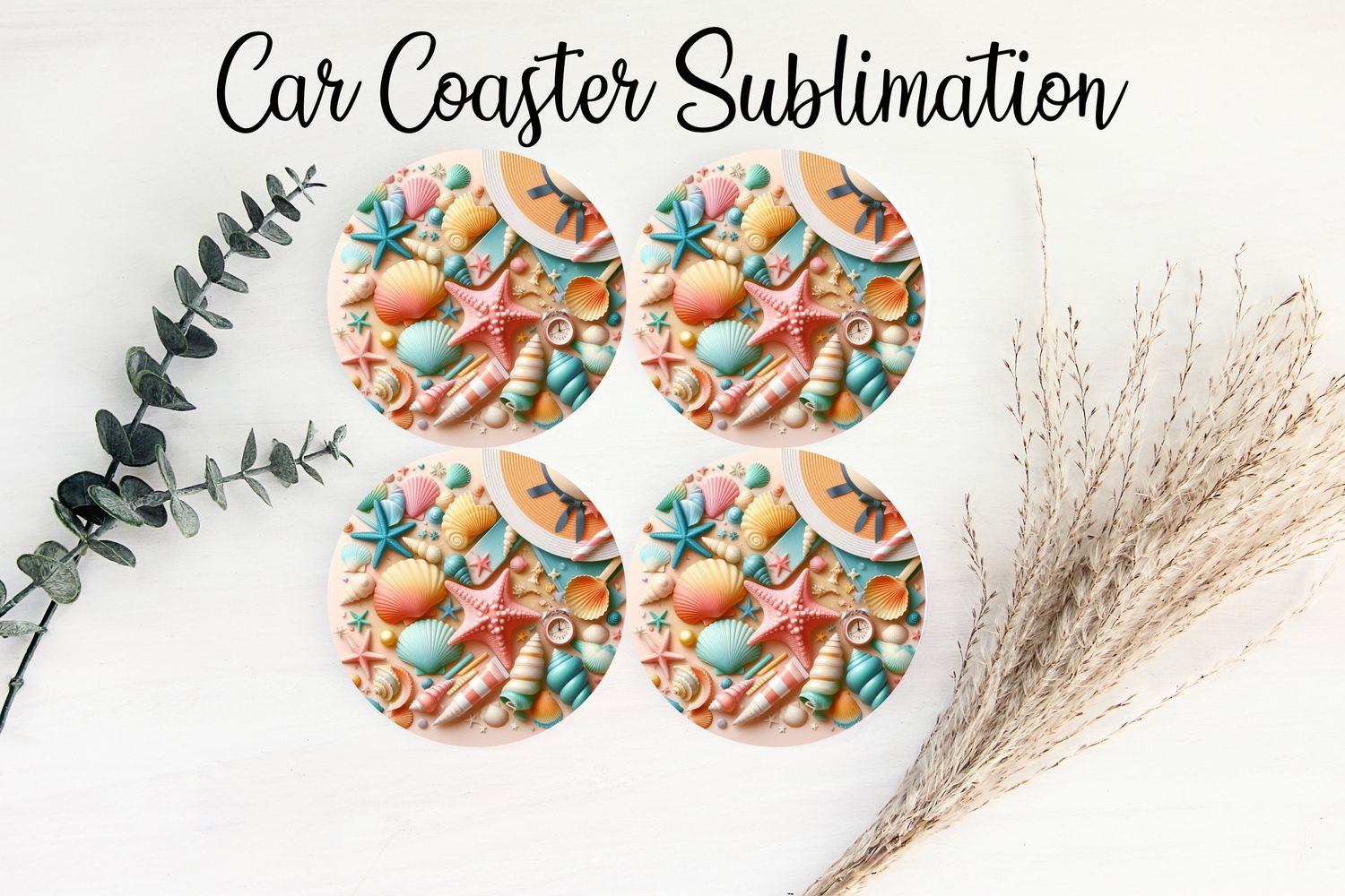 Car Coaster Sublimation Print - Seashells