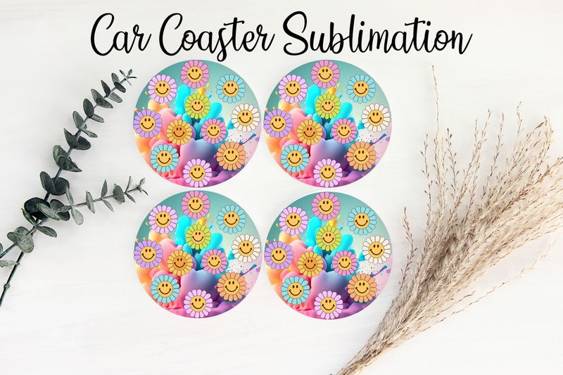 Car Coaster Sublimation Print - Smiley Flowers
