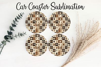 Car Coaster Sublimation Print - Plants &amp; Coffee
