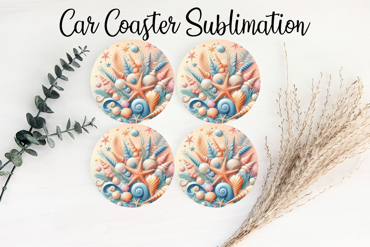 Car Coaster Sublimation Print - Seashells
