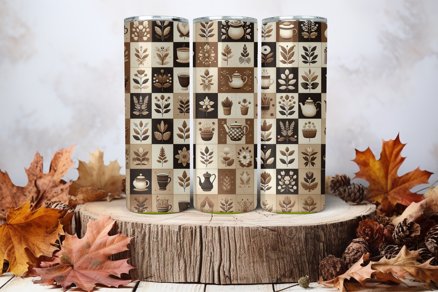 20oz Skinny Sublimation Tumbler Wrap Print - Coffee &amp; Plants