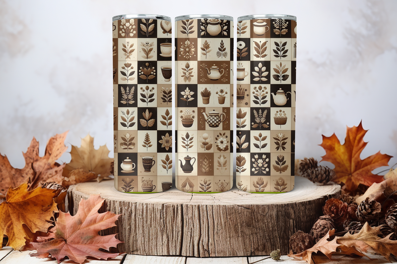 20oz Skinny Sublimation Tumbler Wrap Print - Coffee &amp; Plants