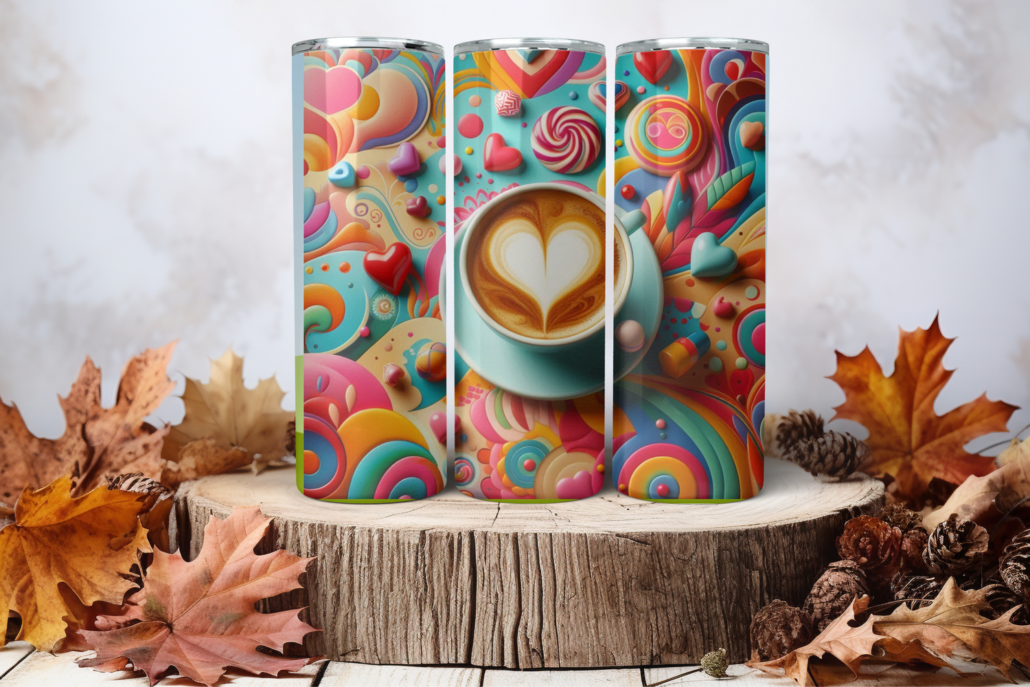 20oz Skinny Sublimation Tumbler Wrap Print - Coffee Heart