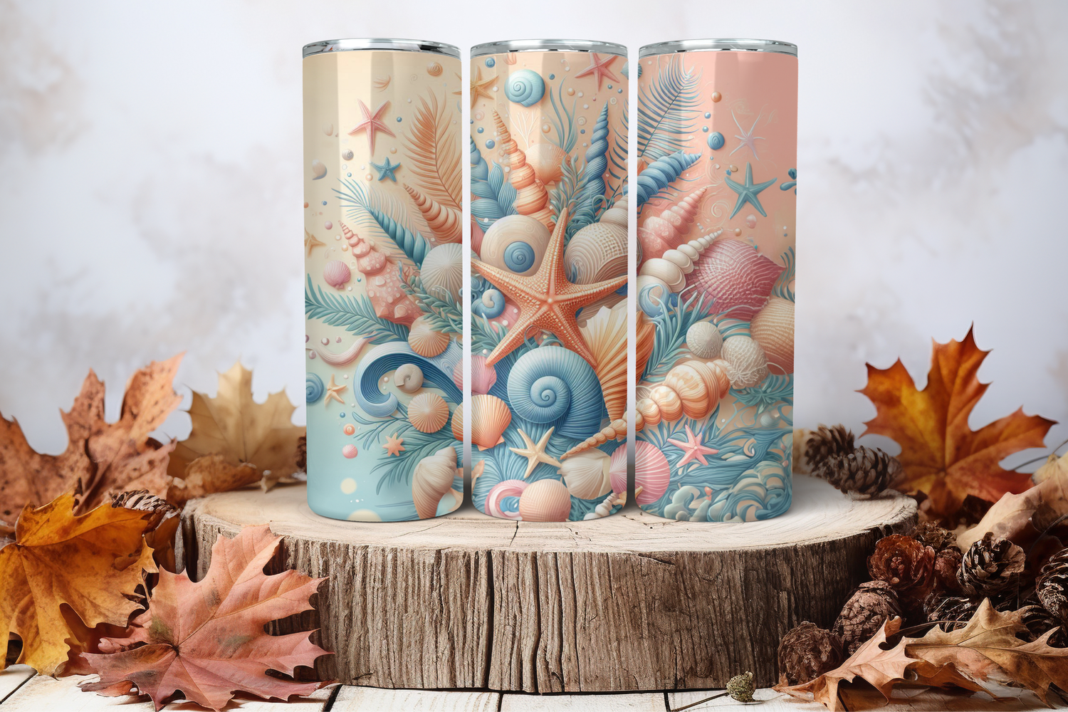 20oz Skinny Sublimation Tumbler Wrap Print - Seashells 2