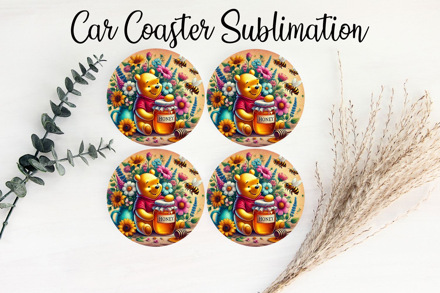 Car Coaster Sublimation Print - Pooh Honey 1