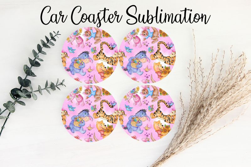 Car Coaster Sublimation Print - Pooh &amp; Friends Pink