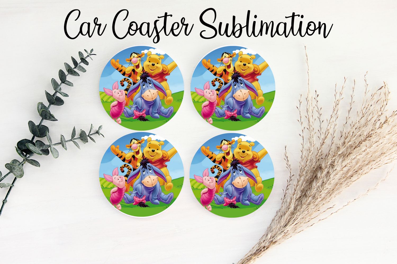 Car Coaster Sublimation Print - Pooh &amp; Friends Grass