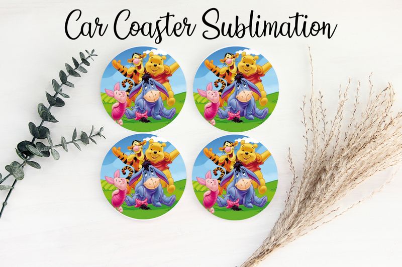 Car Coaster Sublimation Print - Pooh &amp; Friends Grass