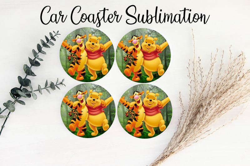 Car Coaster Sublimation Print - Pooh Tigger Green