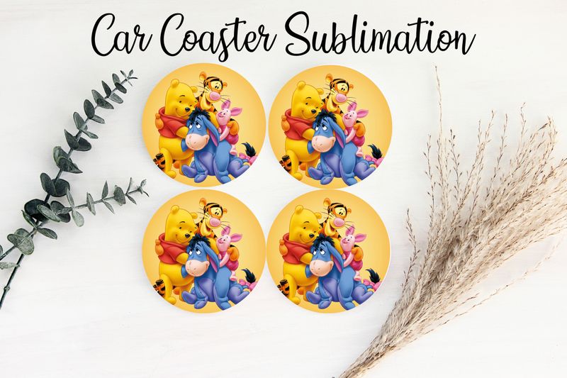 Car Coaster Sublimation Print - Pooh &amp; Friends Yellow