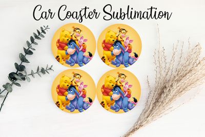 Car Coaster Sublimation Print - Pooh &amp; Friends Yellow