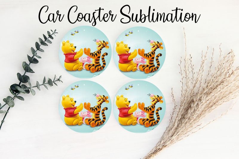 Car Coaster Sublimation Print - Pooh Tigger High Five